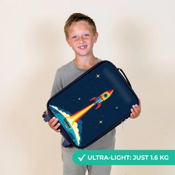 Planeet - Raket - Sterren - Donkerblauw Kinderkoffer - Zwart klein -sfeer4_UK