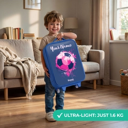 Voetbalvibes -  Verf - Roze - Blauw Kinderkoffer - Blauw klein -sfeer2_EN
