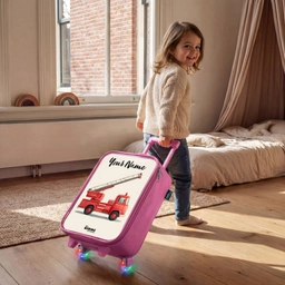 Brandweerwagen - Getekend - Rood Kinderkoffer - Roze klein -sfeer1