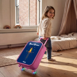Raket - Planeten - Sterren Kinderkoffer - Roze klein -sfeer1
