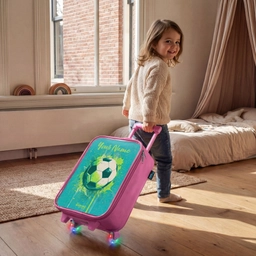 Voetbalvibes - Verfspatten - Groen - Blauw Kinderkoffer - Roze klein -sfeer1