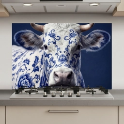 Koe - Delfts - Blauw - Artistiek keuken achterwand spatscherm klein -3d_website