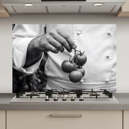 Tomaten - Chef - Zwart - Wit keuken achterwand spatscherm klein -3d_website