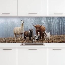 Boerderijdieren - Groep - Mist - Natuur - Rustiek keuken achterwand 2 middel -3d