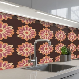 Bloemen - Patroon - Bruin keuken achterwand 2 middel 871 -3d_schuin