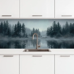 Bos - Meer - Mist - Natuur - Grijs keuken achterwand 2 middel -3d