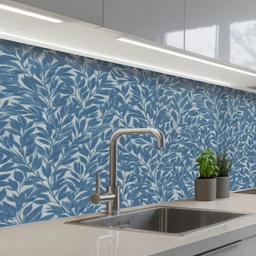 Bladeren - Klassiek - Patroon - Donkerblauw - Vintage keuken achterwand 2 middel 871 -3d_schuin