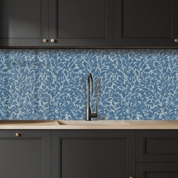 Bladeren - Klassiek - Patroon - Donkerblauw - Vintage keuken achterwand 2 middel 871 -sfeer1