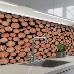 Houtblokken - Textuur - Patroon - Bruin - Rustiek keuken achterwand 2 middel -3d_schuin