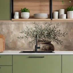 Olijfplant - Aardenpot - Abstract - Beige keuken achterwand 2 middel -sfeer3