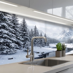 Sneeuwlandschap - Bergen - Rivier - Winter keuken achterwand 2 middel -3d_schuin