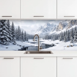 Sneeuwlandschap - Bergen - Rivier - Winter keuken achterwand 2 middel -3d