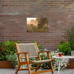 Hek - Natuur - Mist - Veld Tuinposter op houten frame 2 cm dik klein -sfeer3