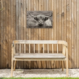 Schotse hooglander - Zwart - Wit - Hout Tuinposter op houten frame 2 cm dik klein -sfeer4