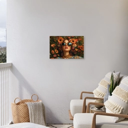 Vrouwen - Bloemen - Modern - Bril - Abstract Tuinposter op houten frame 2 cm dik klein -sfeer1