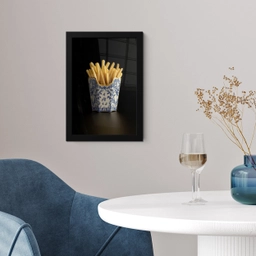 Friet - Porselein - Delfts blauw - Eten fotolijst zwart zonder passe partout klein -sfeer4