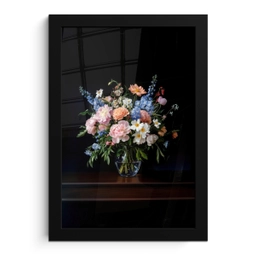 Pastel - Bloemen - Glazen - Vaas fotolijst zwart zonder passe partout klein -3d
