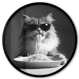 Langharige kat - Zonnebril - Spaghetti - Humor - Zwart - wit Fotolijst rond zonder passe partout klein -3d