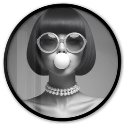 Vrouw - Zwart Wit - Ketting - Zonnebril Fotolijst rond zonder passe partout klein -3d