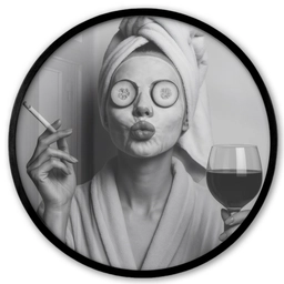Vrouw - Masker - Wijn - Sigaret Fotolijst rond zonder passe partout klein -3d