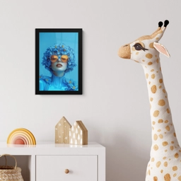 Vrouw - Bloem - Blauw - Modern - Bril - Portret fotolijst zwart zonder passe partout klein -usfeer4_kinderkamer