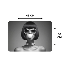 Vrouw - Zwart Wit - Ketting - Zonnebril Placemat vinyl groot -specs
