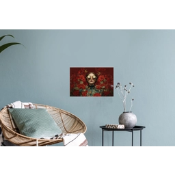 Bloemen - Dieprood - Zonnebril - Vrouw Muursticker klein -plant