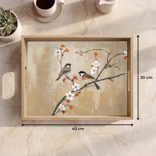 Vogels - Bloesemtak - Bloemen - Oranje Dienblad Rechthoek middel -USP_Formaat