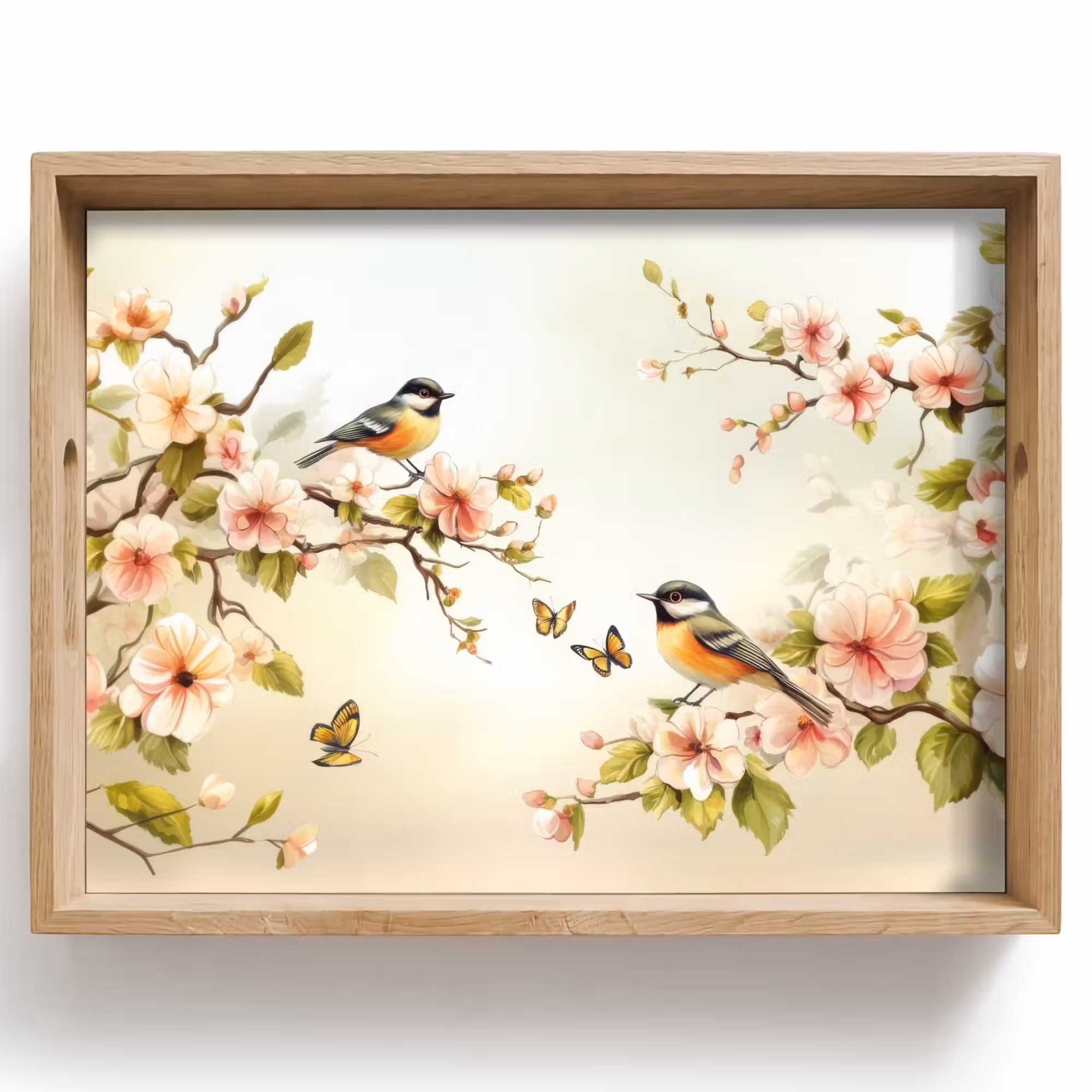 Tray - Branches - Flowers - Birds - Pink