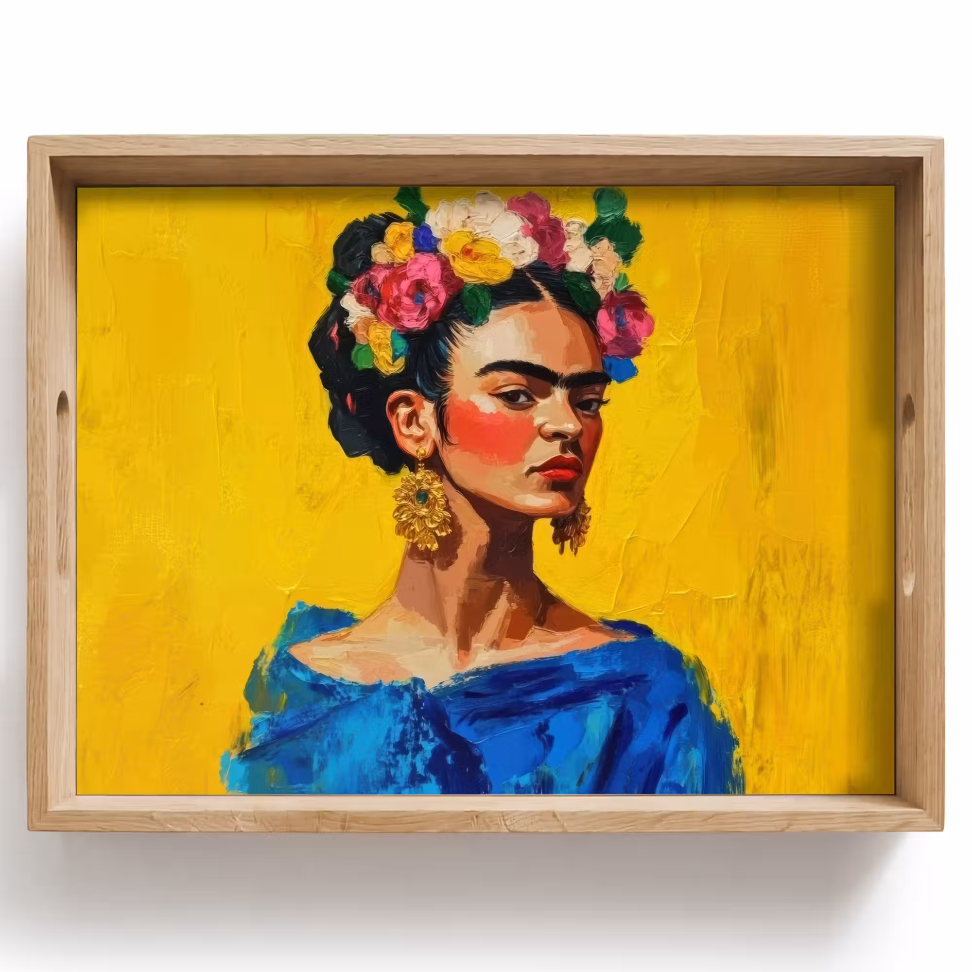 Tray - Frida Kahlo - Woman - Yellow - Blue - Flowers
