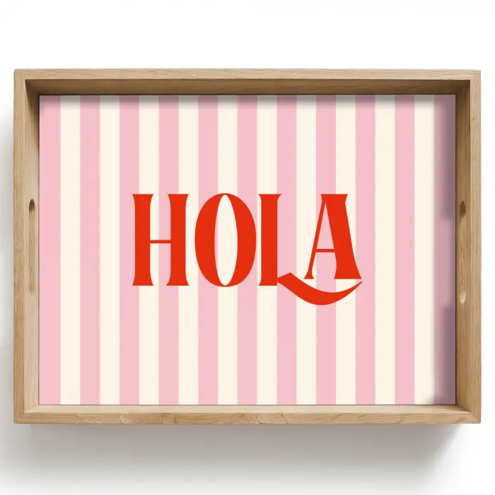 Hola - Quote - Strepen - Pastel - Roze - Rood - Wit Dienblad Rechthoek middel -z3d_shopping