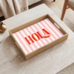 Hola - Quote -  Strepen - Pastel - Roze - Rood - Wit Dienblad Rechthoek middel -sfeer1
