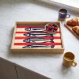 Sardines - Rood en beige strepen Dienblad Rechthoek middel -sfeer2