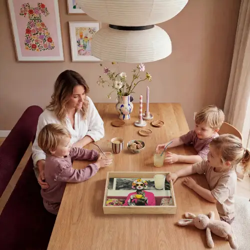 Vrouw - Kat - Bloemen - Kopje - Retro Dienblad Rechthoek middel -sfeer4