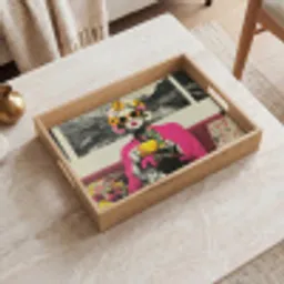 Vrouw - Kat - Bloemen - Kopje - Retro Dienblad Rechthoek middel -sfeer1
