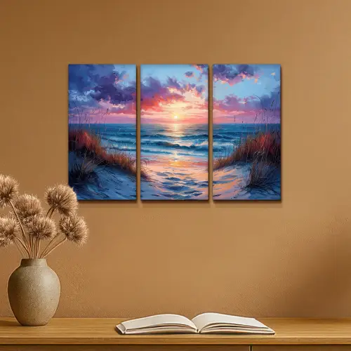 Strand - Blauw - Verf - Paars Canvas - Meerluiken 3 luik klein -sfeer5