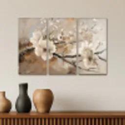 Bloesem - Beige - Abstract - Bloemen Canvas - Meerluiken 3 luik klein -sfeer3