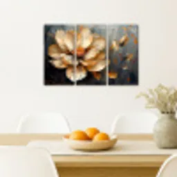 Bloem - Goud - Abstract - Verf Canvas - Meerluiken 3 luik klein -sfeer4