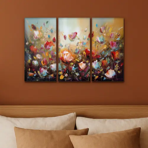 Bloemen - Abstract - Verflook - Kleurrijk Canvas - Meerluiken 3 luik klein -sfeer2