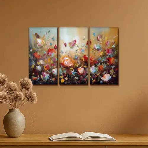 Bloemen - Abstract - Verflook - Kleurrijk Canvas - Meerluiken 3 luik klein -sfeer5
