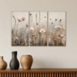 Bloemen - Beige - Modern - Roze Canvas - Meerluiken 3 luik klein -sfeer3