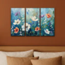 Bloemen - Kleurrijk - Blauw - Natuur Canvas - Meerluiken 3 luik klein -sfeer2