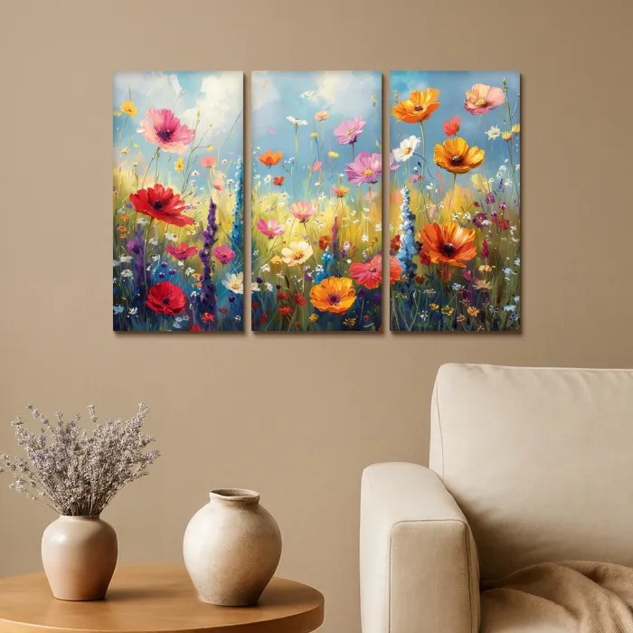 Bloemen - Lente - Kleurrijk - Zomers Canvas - Meerluiken 3 luik klein -sfeer1