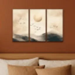 Landschap - Japandi - Beige - Vogels Canvas - Meerluiken 3 luik klein -sfeer2