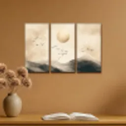 Landschap - Japandi - Beige - Vogels Canvas - Meerluiken 3 luik klein -sfeer5