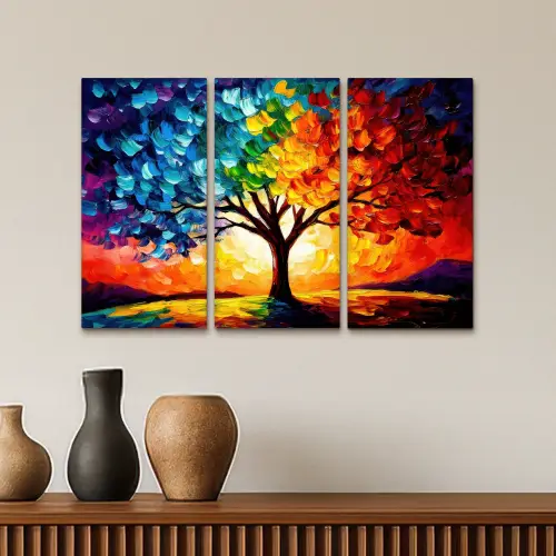 Boom - Kleurrijk - Verflook - Abstract Canvas - Meerluiken 3 luik klein -sfeer3