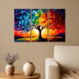 Boom - Kleurrijk - Verflook - Abstract Canvas - Meerluiken 3 luik klein -sfeer1