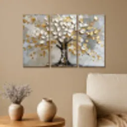 Boom - Wit - Goud - Verflook Canvas - Meerluiken 3 luik klein -sfeer1