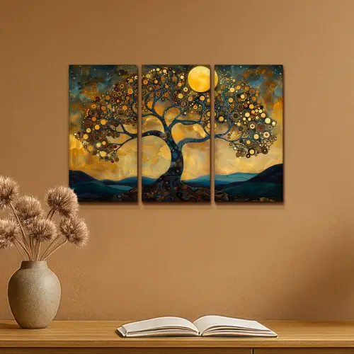 Boom - Geel - Abstract - Modern Canvas - Meerluiken 3 luik klein -sfeer5