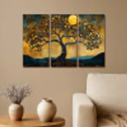Boom - Geel - Abstract - Modern Canvas - Meerluiken 3 luik klein -sfeer1